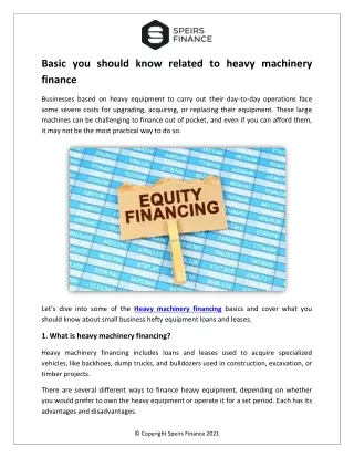 Basic you should know related to heavy machinery finance