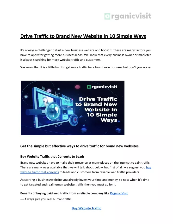 drive traffic to brand new website in 10 simple