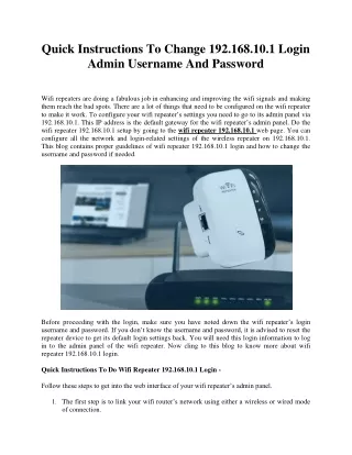 Quick Instructions To Change 192.168.10.1 Login Admin Username And Password