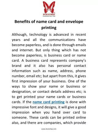 Benefits of name card and envelope printing