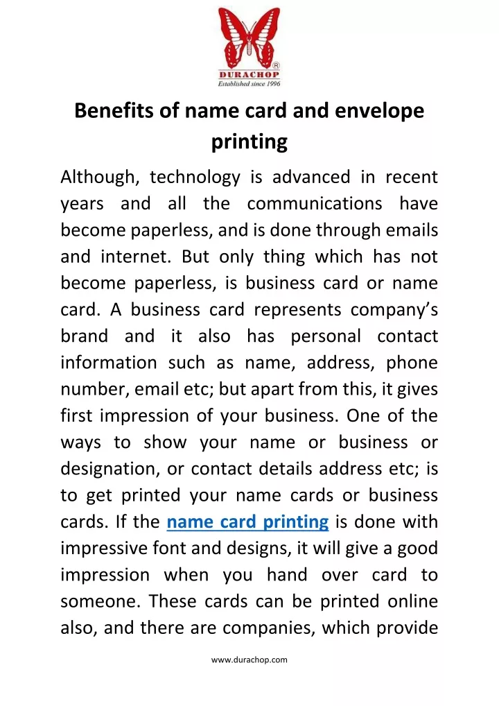 benefits of name card and envelope printing