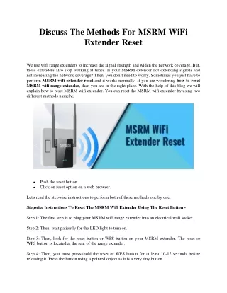 Discuss The Methods For MSRM WiFi Extender Reset