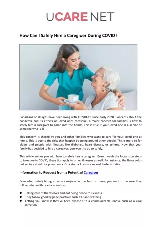 How Can I Safely Hire a Caregiver During COVID | uCarenet