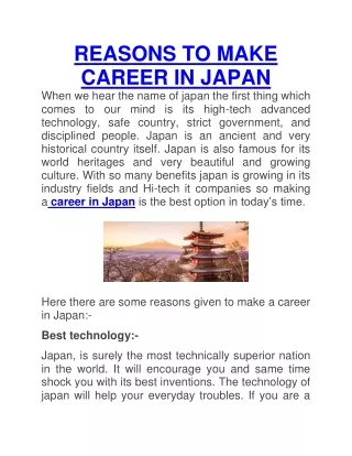 REASONS TO MAKE CAREER IN JAPAN