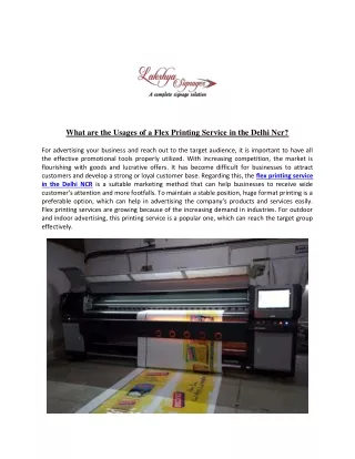 What are the Usages of a Flex Printing Service in the Delhi Ncr
