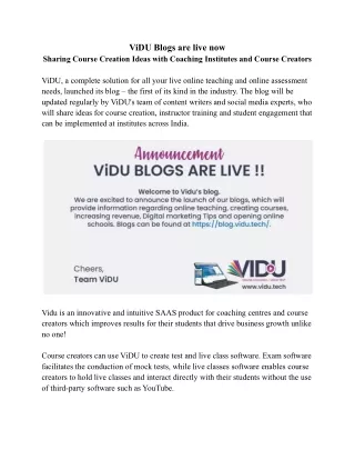 vidu blogs are live now