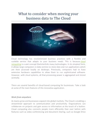 What to consider when moving your business data to The Cloud