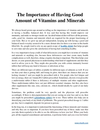 The Importance of Having Good Amount of Vitamins and Minerals