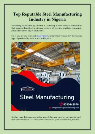 Top Reputable Steel Manufacturing Industry in Nigeria