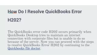 How Do I Resolve QuickBooks Error H202_