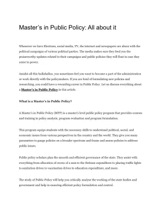 Master’s in Public Policy: All about it