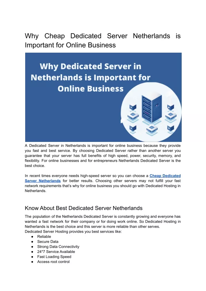 why cheap dedicated server netherlands