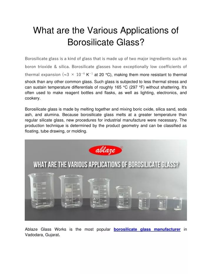 what are the various applications of borosilicate