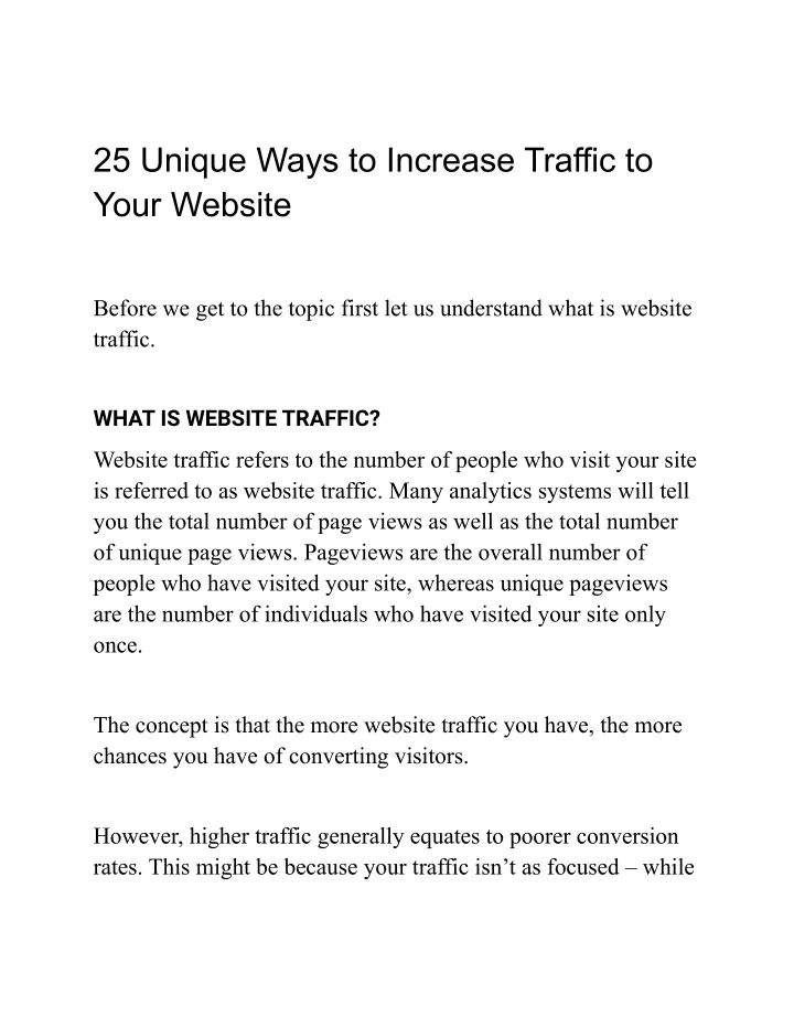 25 unique ways to increase traffic to your website