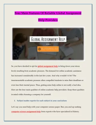 Four Main Features Of Reliable Global Assignment Help Providers