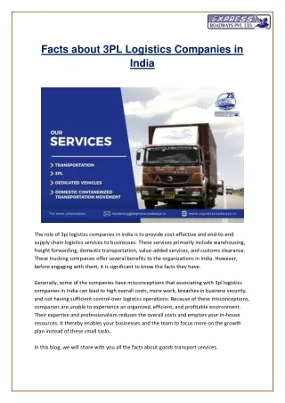 facts about 3pl logistics companies in india