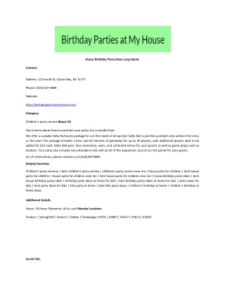 House Birthday Party Ideas Long Island