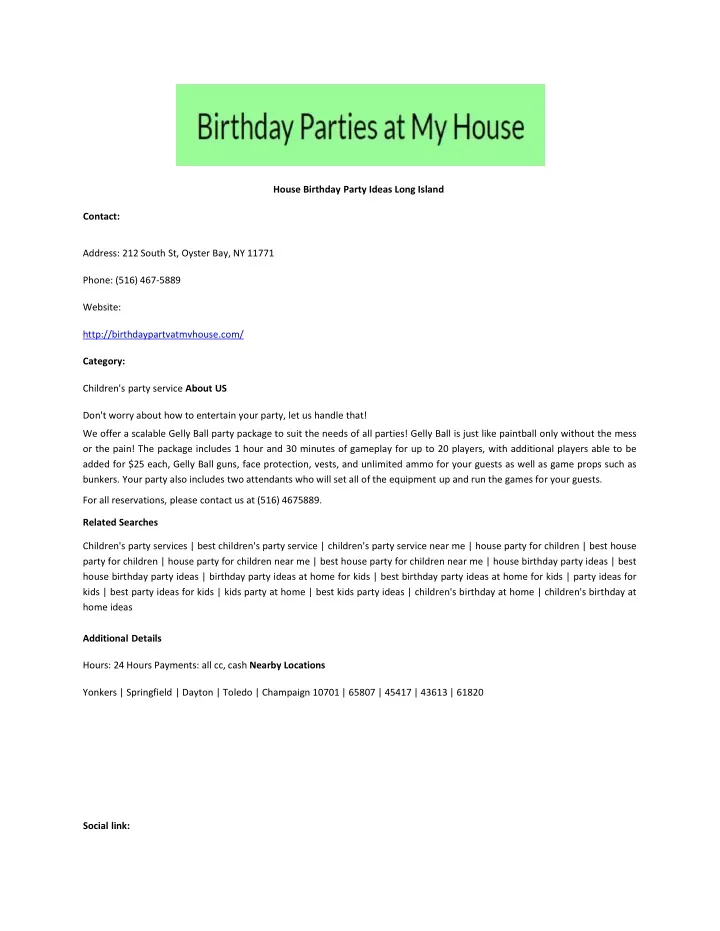 house birthday party ideas long island