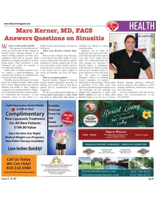Dr. Marc Kerner answers questions on Sinusitis in Valley Scene Magazine
