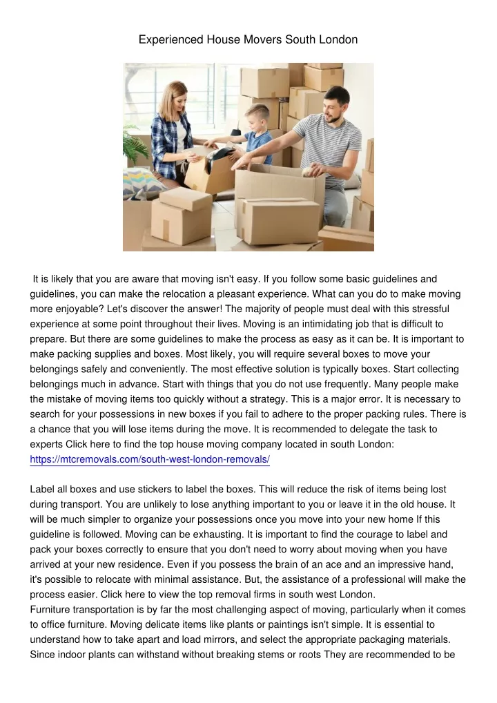 experienced house movers south london