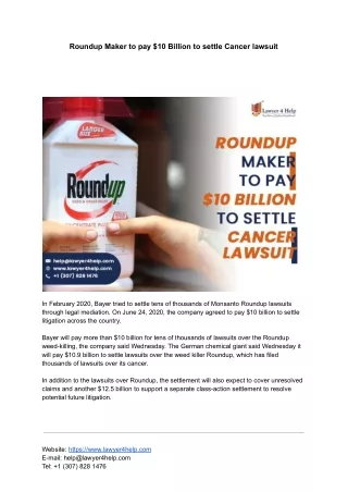 Roundup Maker to pay $10 Billion to settle Cancer lawsuit