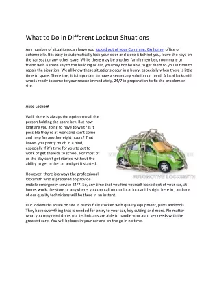 What to Do in Different Lockout Situations in Cumming, GA