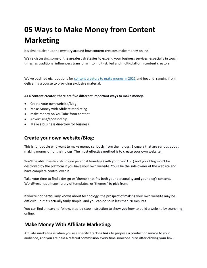 05 ways to make money from content marketing