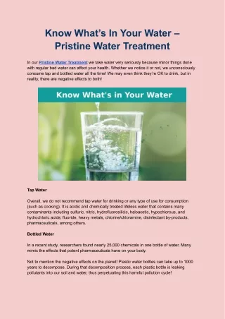 Know What’s in Your Water – Pristine Water Treatment