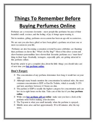 Things To Remember Before Buying Perfumes Online