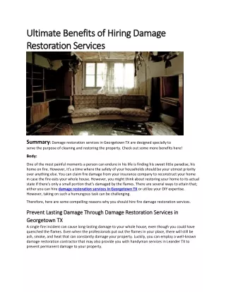 Ultimate Benefits of Hiring Damage Restoration Services