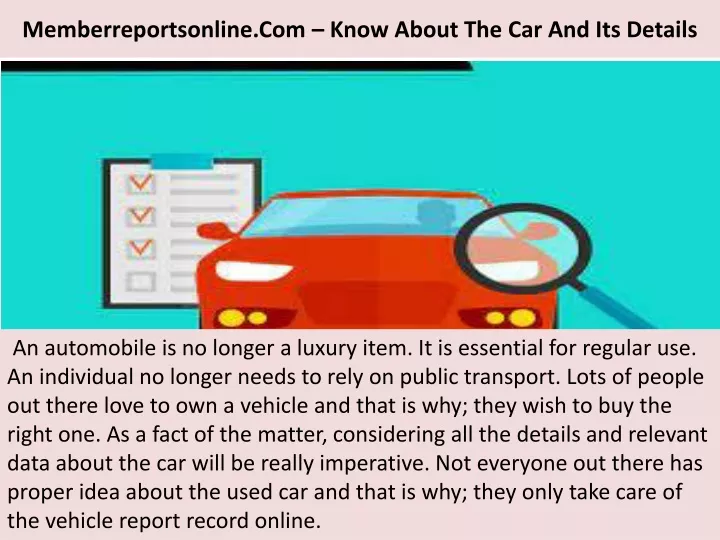 memberreportsonline com know about the car and its details