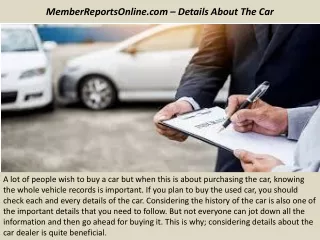 MemberReportsOnline.com – Details About The Car