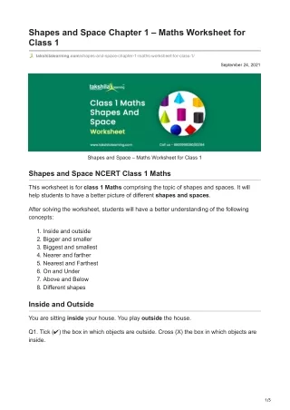 shapes and space chapter 1 maths worksheet