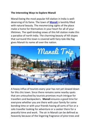 The Interesting Ways to Explore Manali