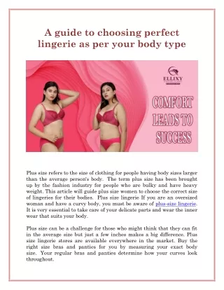 A guide to choosing perfect lingerie as per your body type