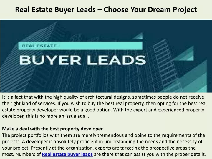 real estate buyer leads choose your dream project