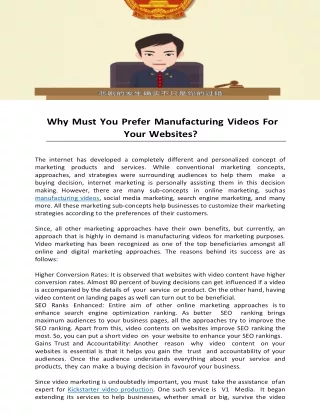 Why Must You Prefer Manufacturing Videos For Your Websites