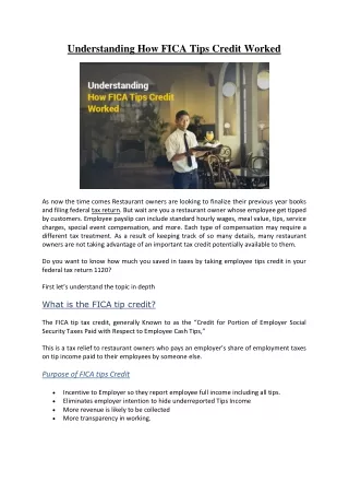 understanding how fica tips credit worked