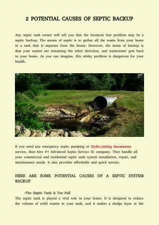 2 potential causes of septic backup 2 potential