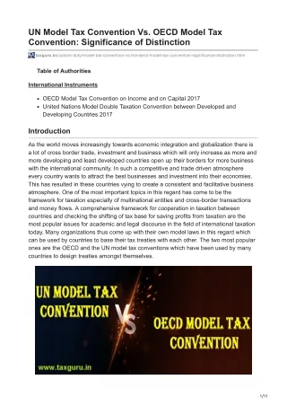 UN Model Tax Convention Vs OECD Model Tax Convention Significance of Distinction