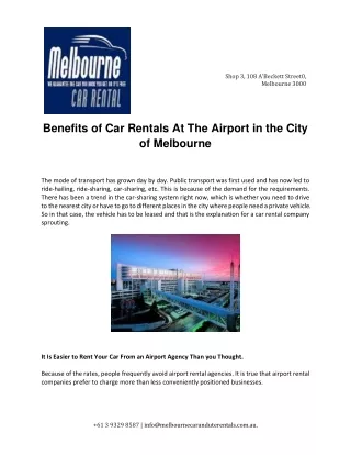 Benefits of Car Rentals At The Airport in the City of Melbourne
