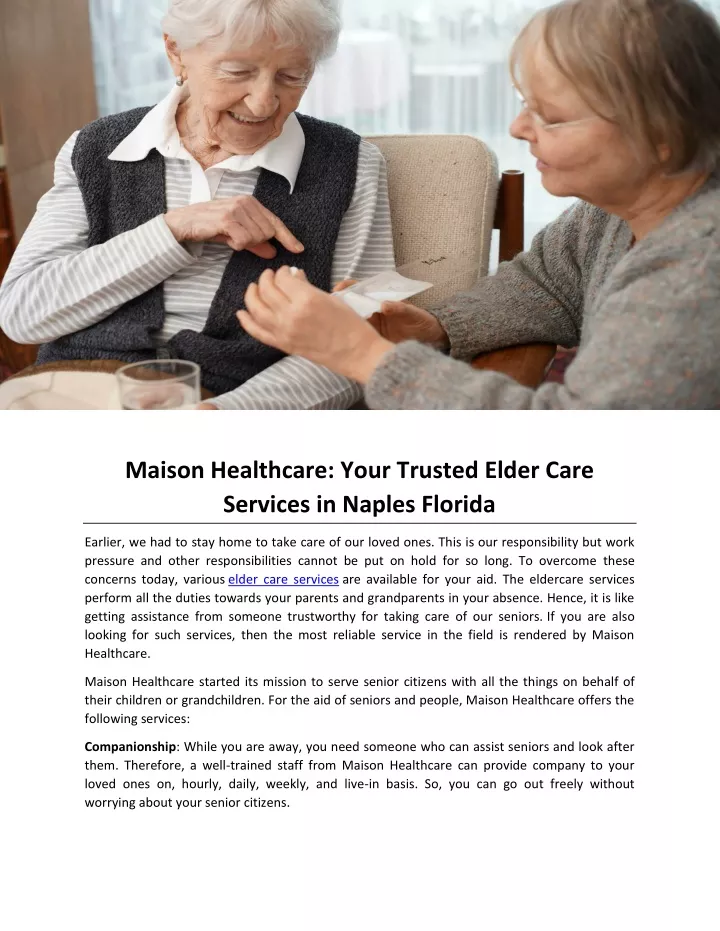 maison healthcare your trusted elder care
