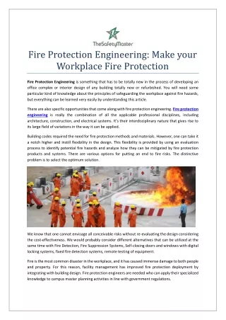 Fire Protection Engineering: Make your Workplace Fire Protection