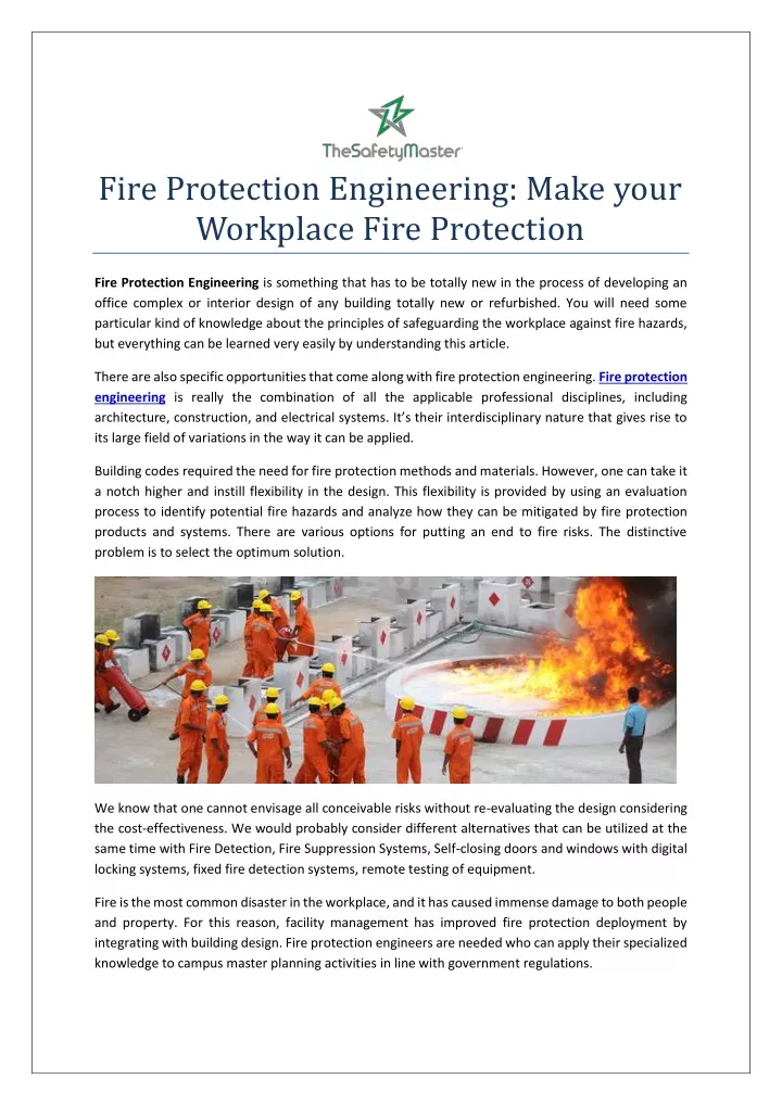 fire protection engineering make your workplace