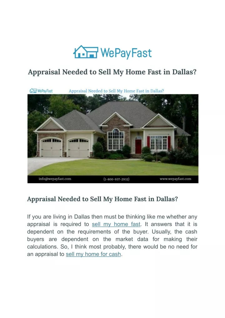 appraisal needed to sell my home fast in dallas