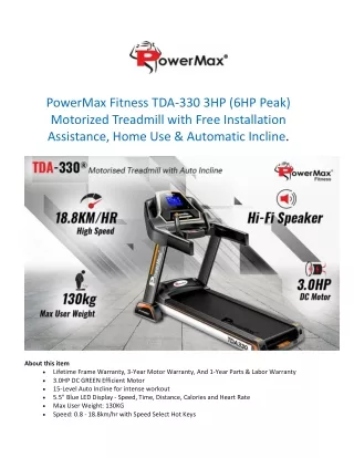 PowerMax Fitness TDA-330 3HP (6HP Peak) Motorized Treadmill