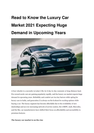 Read to Know the Luxury Car Market 2021 Expecting Huge Demand in Upcoming Years