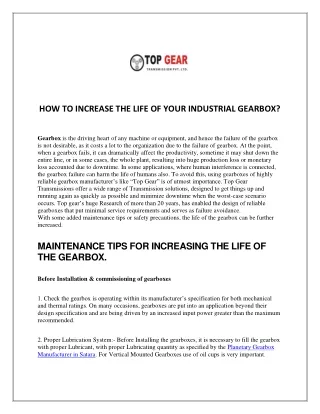 HOW TO INCREASE THE LIFE OF YOUR INDUSTRIAL GEARBOX