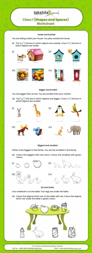 class 1 shapes and spaces worksheet