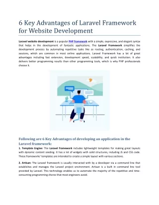 6 Key Advantages of Laravel Framework for Website Development